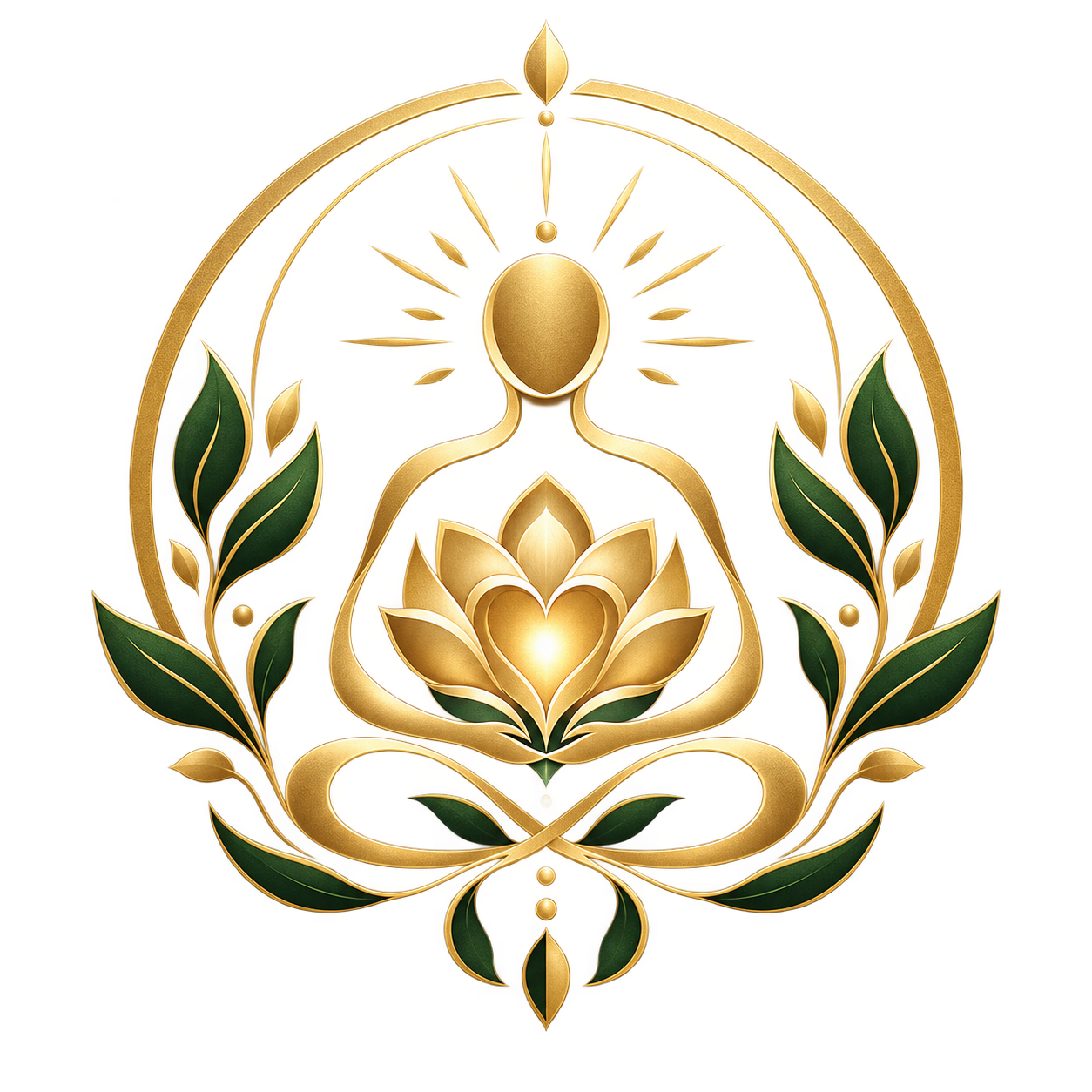 Self-healing and self-realization logo with a meditating figure and illuminated heart lotus